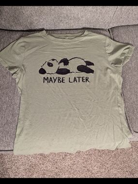 Maybe Later Panda Graphic Short Sleeve Tee - Sage Green